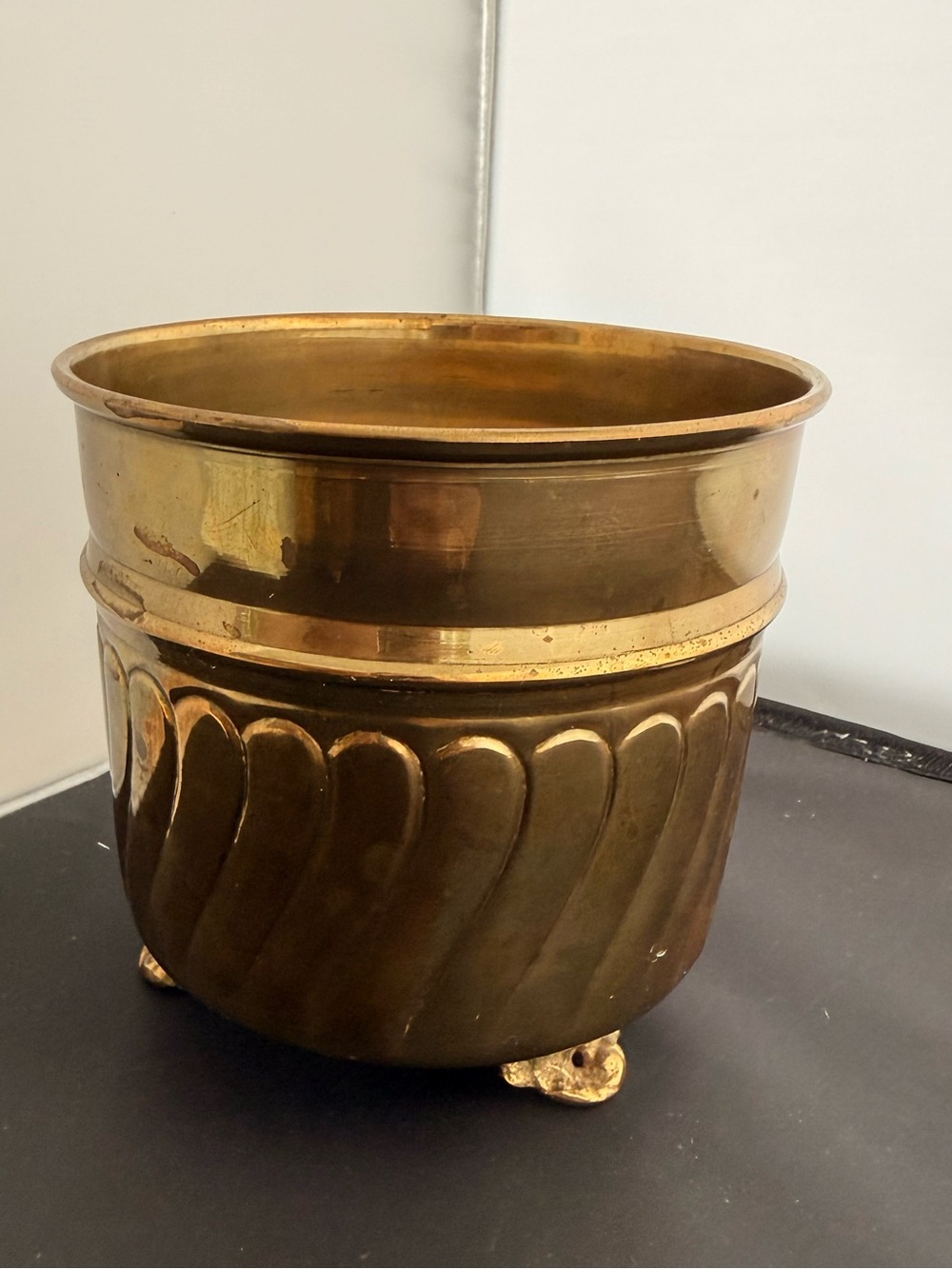 Vintage solid brass footed planter pot